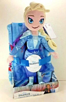 全新 Disney Frozen 2 II ELSA 40 英寸 x 50 英寸 软毛毯和枕头 毛绒公仔  — 第 1/4 张图片