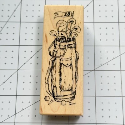 Golf Bag Clubs Rubber Stamp PSX 18th Hole Ball Tees Sports Fathers Day Craft - Image 1 of 4