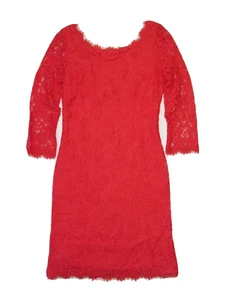 NWT Diane Von Furstenberg Zarita in Hot Coral Lace Zip V-back Dress 6 $348 - Picture 1 of 8