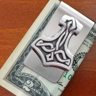 Celtic Pewter Thor's Hammer and Stainless Steel  Money Clip made in USA - Image 1 of 4