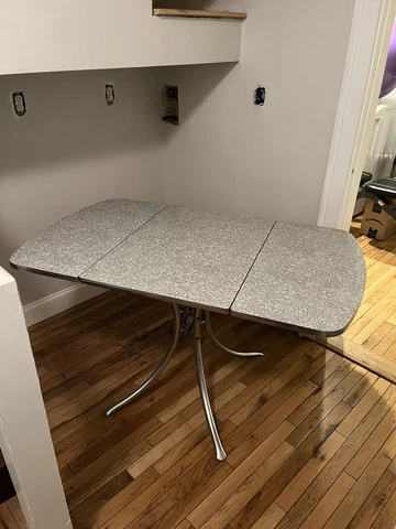Vintage Mid Century Modern Gray Speckled Formica Drop Leaf  Chrome Table Cover