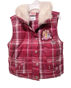 Disney Store Princess Belle Cinderella Girl Red Plaid Fur Vest Jacket XS 4 4T - Picture 1 of 8
