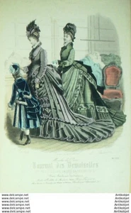 Mode Journal de Demoiselles 1874 # 3973 (Tarot) Gravure originale aquarellee - Picture 1 of 1