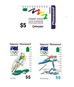Telecom $5 Phonecard Barcelona 1992 Swimming & Cycling, Sydney 2000 - Picture 1 of 2