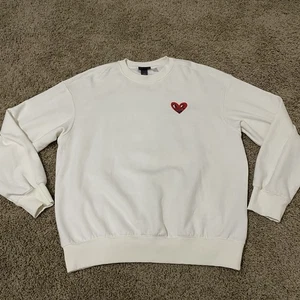 Mens Medium H&M Keith Haring White Sweatshirt 20 Drawings Pullover Back Hit - Picture 1 of 6