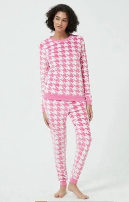 Linea Velour Houndstooth Twosie Size M(UK 12-14) Pink/White £39.99 Soft Material - Image 1 of 4