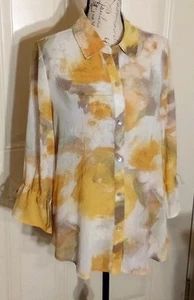 Sara Michele Blouse Women Casual Size Large Color Yellow And Cream - Picture 1 of 7