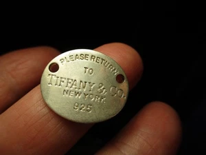 Please Return to Tiffany & Co Sterling Silver Oval Tag Pendant From Choker - Picture 1 of 8