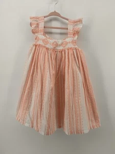 Tahari Girls Size 7 Boho Striped Lined Sun Dress Pink Peach Ruffle Trim - Picture 1 of 5