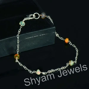 Ethiopian Fire Opal Natural Gemstone Beaded Linked Chain Bracelet Gift - Picture 1 of 8