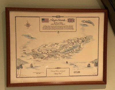 "Mapa náutico Kay Amend 1990 Islas Vírgenes - Arte enmarcado vintage 20"" x 26,5""" Foto 1 de 4