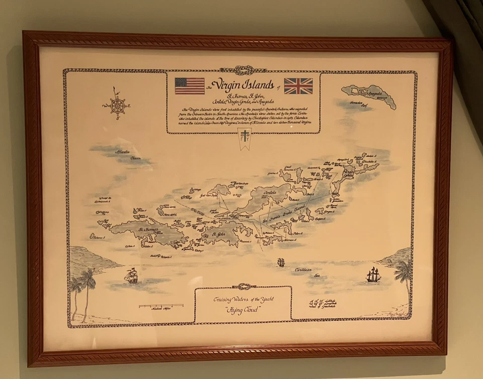 "Mapa náutico Kay Amend 1990 Islas Vírgenes - Arte enmarcado vintage 20"" x 26,5""" Foto 1 de 4