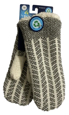 Isotoner Mujer Gris y Blanco Chevron Rayas Sherpasoft Mitones Hilo Reciclado OS Foto 1 de 4