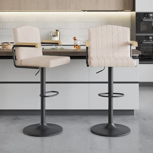 Set of 2 Velvet Swivel Bar Stools Adjustable Counter Chairs for Kitchen Island - Picture 1 of 11