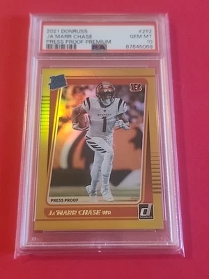 2021 Donruss Ja Marr Chase Press Proof Premium RC Rated Rookie #262 PSA 10 - Image 1 of 2
