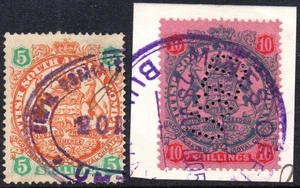Rhodesia 1892-3 5s & 10s die II Arms, SG.49/50, fiscally used - Picture 1 of 1