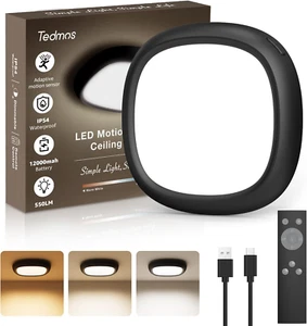 Motion Sensor Rechargeable Ceiling Light with Remote, IP54 Waterproof 12000Mah W - Picture 1 of 12