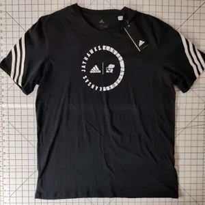 Adidas Kansas Jay Hawks Men's NCAA White Stripes Black Black T-Shirt Size Lg New - Picture 1 of 8
