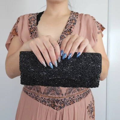 Bolso sin asas vintage de lentejuelas con cuentas de los años 40 hecho a mano en Hong Kong graduación formal  Foto 1 de 4