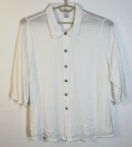 Zitrone Santa Monica Damen 2X weiß halbtransparent 3/4 Ärmel Knopfleiste Tunika - Bild 1 von 4