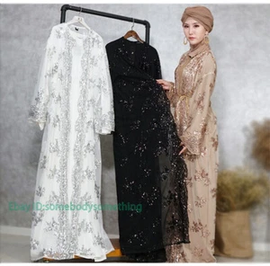 Maxi Vestido Bata Vestido Lentejuelas Abaya Dubai Kaftan Kimono Cárdigan Mujeres Musulmanas - Imagen 1 de 36