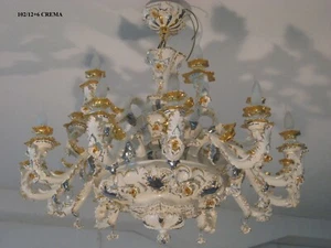 Capodimonte Made in Italy Chandelier 18 Lights Cream & Gold Finish 40x40 - Picture 1 of 1