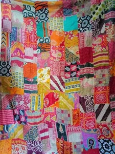 Indian Kantha Quilt Patchwork Blanket Cotton Quilts Twin Cotton Throw Bedspread - Picture 1 of 3