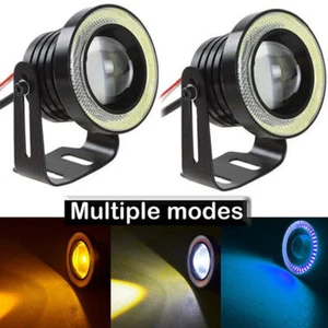 2pcs 3'' COB LED Fog Light Projector Car Ice Blue Angel Eyes Halo Ring DRL Lamp - Picture 1 of 7