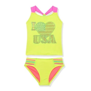 Girls Two Piece Swimsuit Girls Tankini Set Bathing Suit Sport Crossback Bikini - Picture 1 of 11