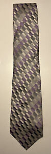 Van Heusen Purple And Silver Box Pattern Silk Tie Hand Made
