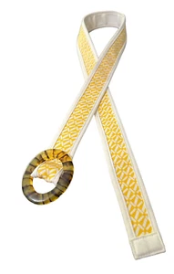 "Cinturón para mujer LL Bean de lona de algodón talla S/M amarillo blanco estampado tela 40""" - Imagen 1 de 5