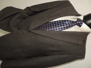 HICKEY FREEMAN MEN'S WORSTED WOOL GRAY & BEIGE WINDOWPANE JACKET COAT 40 R - Picture 1 of 9