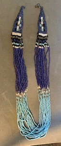 vintage patterned shades Of BLUE multi strand hand made seed bead Necklace AS IS - Picture 1 of 6
