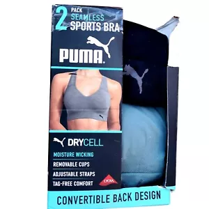 PUMA Sm 2 Pack Seamless Athletic Sports Bra Set Adjustable Cross Back Activewear - Picture 1 of 13