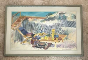 Beach Party Original Watercolor by Judy Jones / Framed 23.5" x 34.5" - Picture 1 of 3