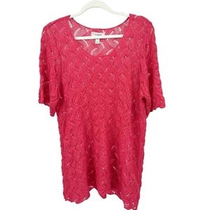 Maglione Dressbarn taglia 2X Pointelle maglia aperta rosa manica corta tunica copricostume - Foto 1 di 9