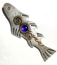 Artisan LCF Catherine McElroy Whimsical Sterling & Amethyst Fish Pendant/Brooch