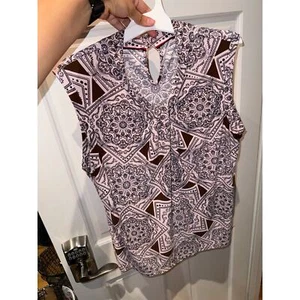 Tommy hilfiger pink and brown fits like medium blouse airy top work shirt - Picture 1 of 7