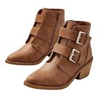 Justice Girls Ankle Boots Faux Leather Brown Double Buckles Booties Size 2