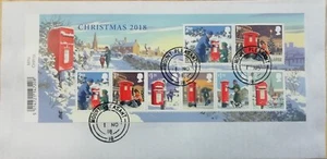 Mini foglio natalizio GB 2018 commemorativo usato molto bene, su busta. - Foto 1 di 3