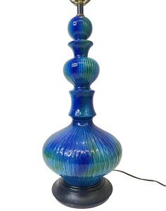 Vintage Drip Glaze Ceramic Genie Table Lamp Green Blue Mid Century Works 26"Tall - Picture 1 of 13