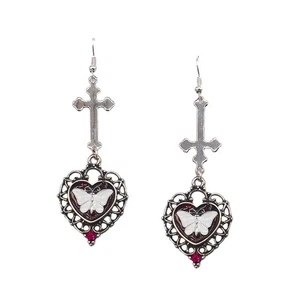 Hollow Butterfly Heart Pendant Cross Earrings - Picture 1 of 4