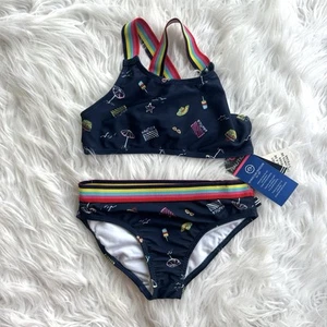 Nautica Bikini Set with Rainbow Straps Navy Blue Size 6 NWT - Picture 1 of 8