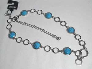 Round Faceted Turquoise Silver Toned And Howlite Chain Link Belt Women XL - Picture 1 of 5