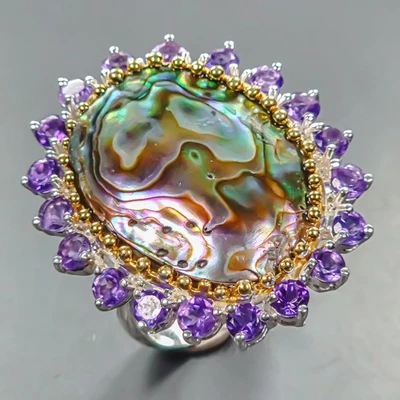 Antique ring Natural Abalone Shell Ring 925 Sterling Silver Size 8 /R447327 - Image 1 of 4