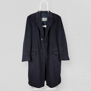 Vintage Aquascutum Navy Wool Cashmere Overcoat Jacket Mens UK 42 Medium - Picture 1 of 7