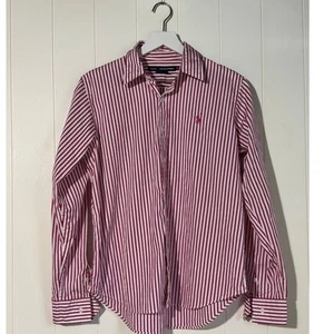 Ralph Lauren Sport Button Front Shirt Long Sleeve Pink White Striped Size 14 - Picture 1 of 8