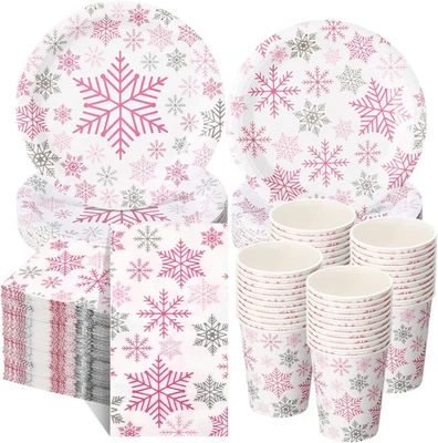 250 Piezas Invierno País de las Maravillas 1er Cumpleaños Decoración Copo de Nieve Fiesta Suministros Mesa Foto 1 de 4