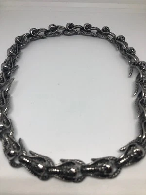 Colar vintage feito à mão prata aço inoxidável gótico caveira de cobra - Imagem 1 de 4