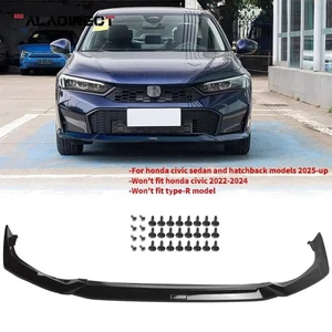 For Honda Civic Sedan Hatch 2025-Up Yofer Front Bumper Lip 3PC Gloss Black ABS - Picture 1 of 10